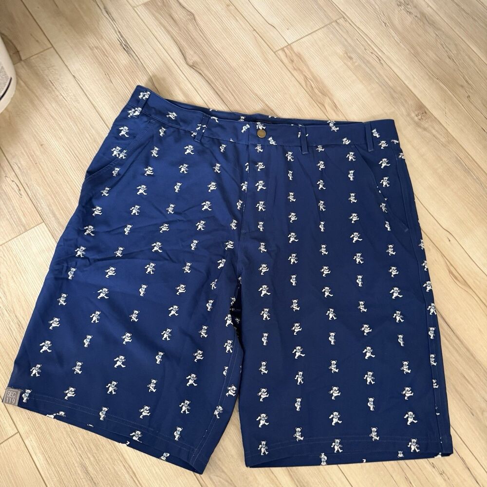 Sec. 119 Grateful Dead Men's 40 Dancing Bears All Over Print Golf Shorts Stretch